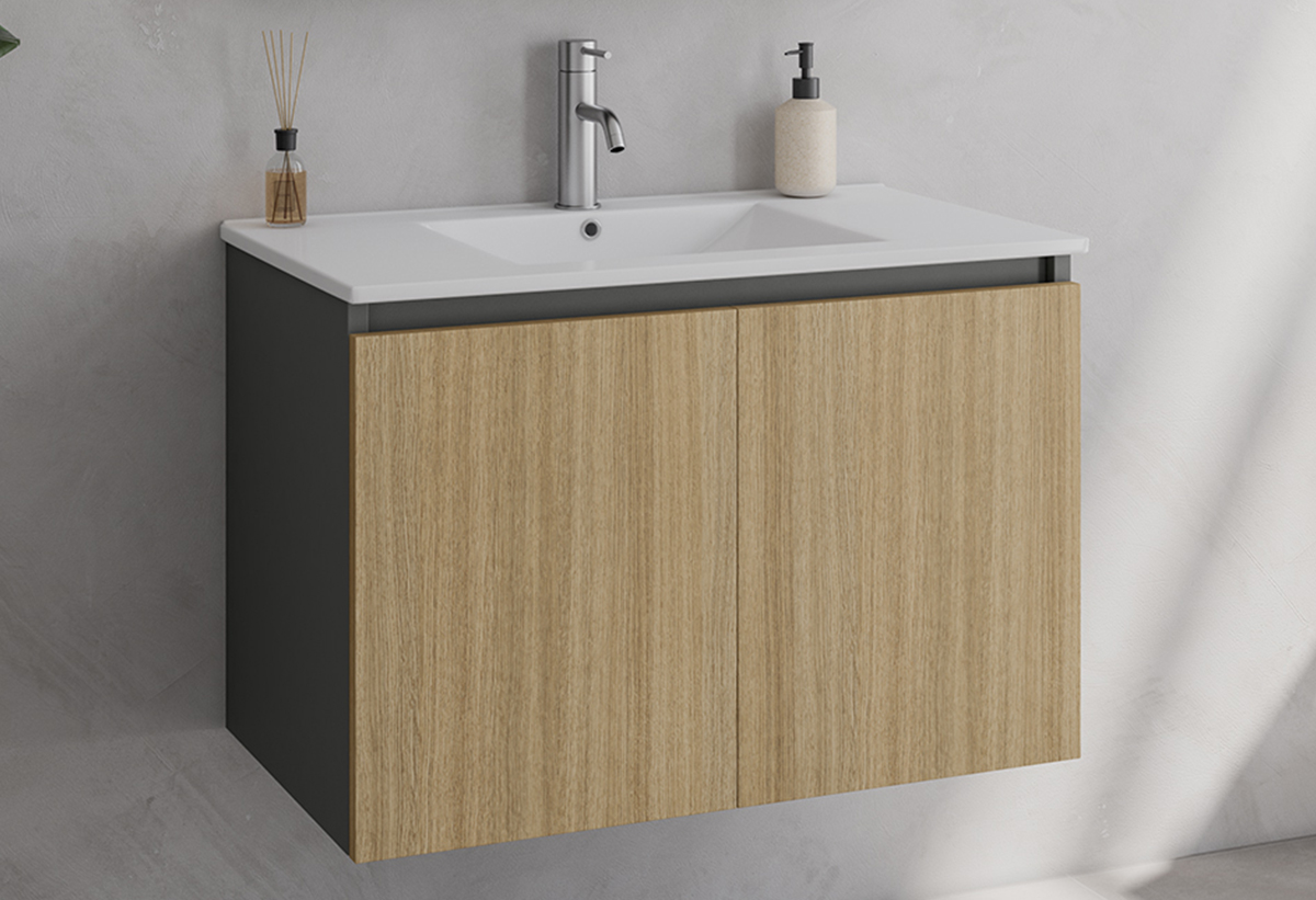 Απεικονίζεται ο πάγκος και ο νιπτήρας του επίπλου μπάνιου